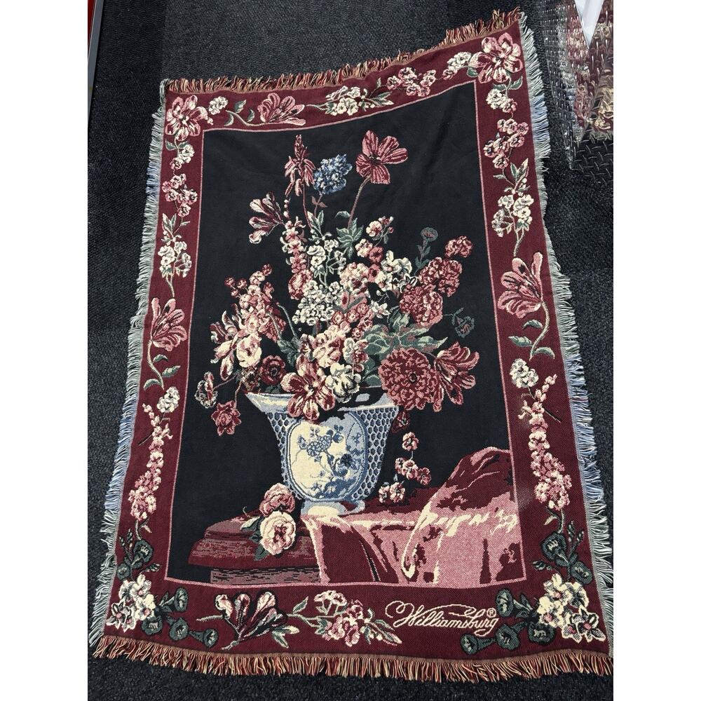 Vtg Williamsburg Goodwin Weavers Cotton Tapestry Throw Blanket Trousseau 48x67